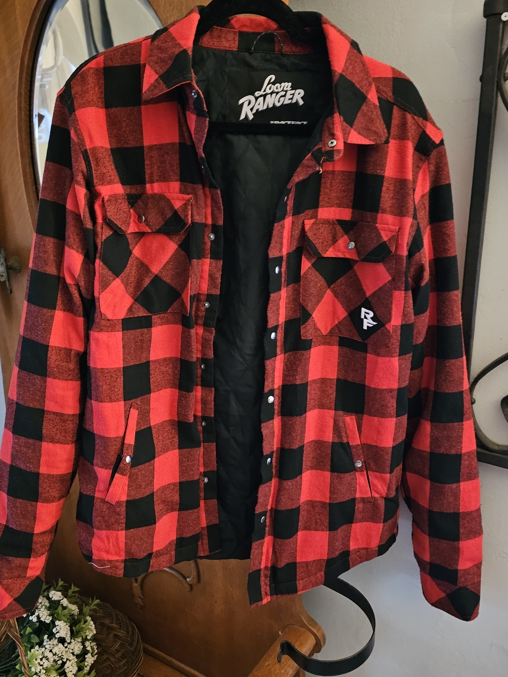 Race Face Loan Ranger Quilted Flannel Jacket Red Black Buffalo Plaid Medium